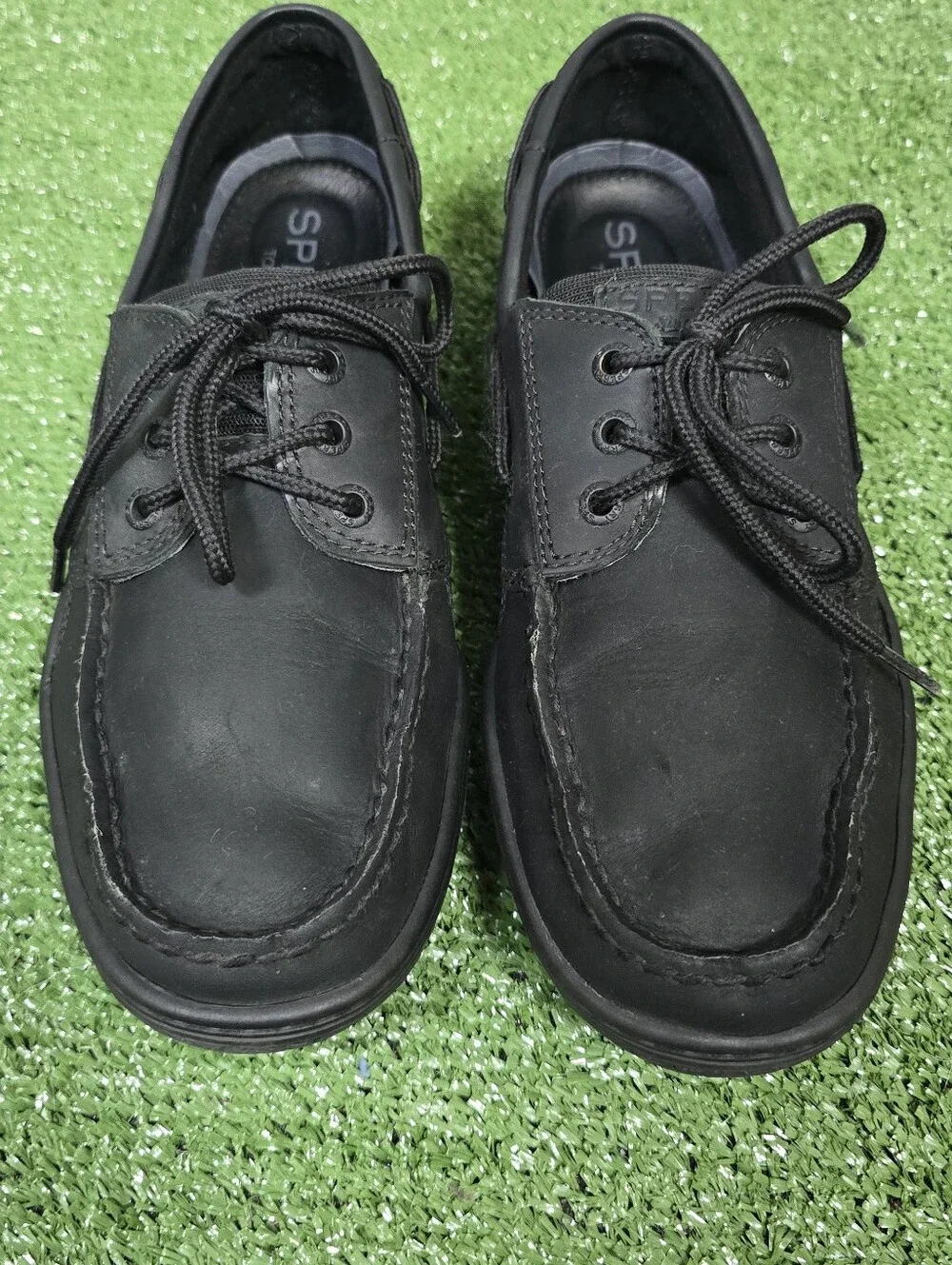 Sperry Mens Billfish Genuine Leather 3 Eye Boat Shoe Black On Black Size 9